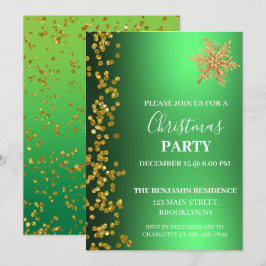 Green Gold Glitzer Snowflake Weihnachts-Party Einladung