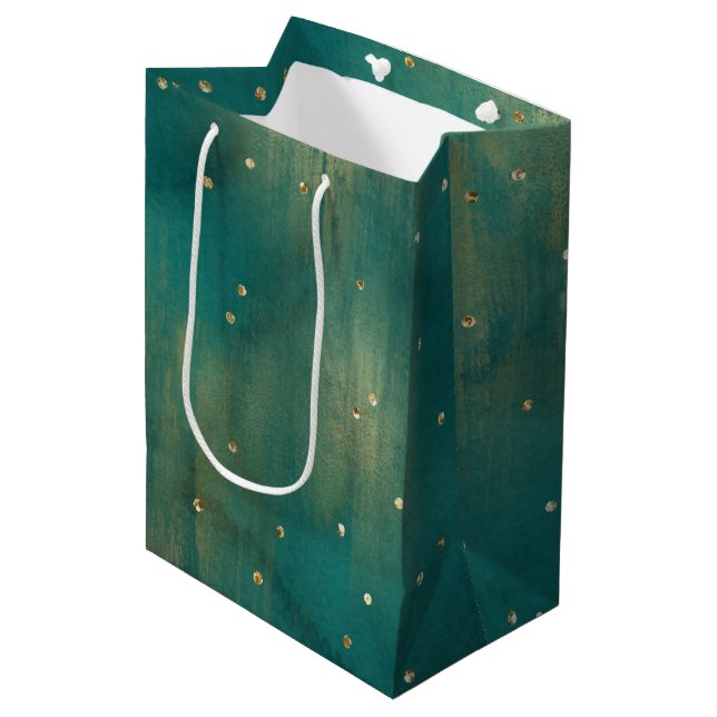 Green Gold Glitzer Sparkle Weihnachten Mittlere Geschenktüte (Vorderseite Schrägansicht)