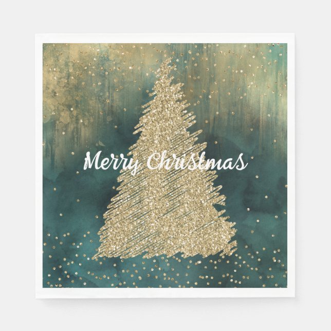 Green Gold Glitzer Sparkle Weihnachtsbaum Serviette (Vorderseite)
