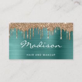 Green Gold Glitzer Tropfen Hair and Makeup Stylist Visitenkarte