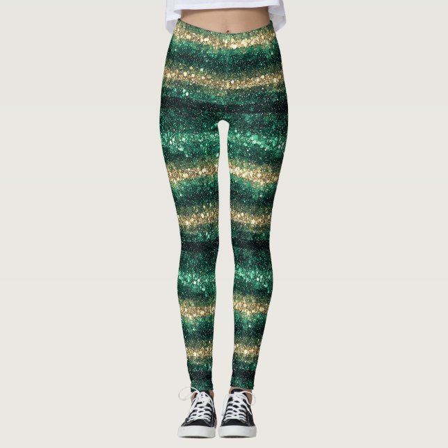 Green Gold Glitzy St. Patrick's Day Glitter Leggings (Vorderseite)