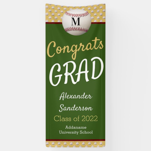 Green Gold Glückwunschs Grad Baseball Abschluss Banner (Vertikal)