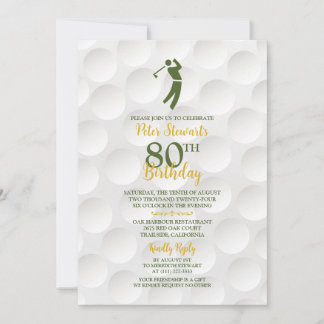 Green Gold Golfball Golfer Golf 80. Geburtstag Einladung