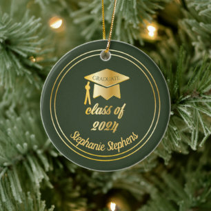 Green Gold Graduate Cap Abschluss 2024 Foto Keramik Ornament