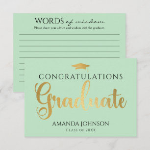 Green Gold Graduate Words of Wisdom Abschluss Begleitkarte