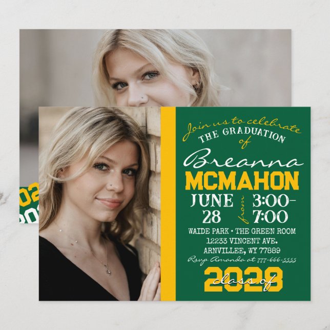Green & Gold Graduation 2 Invitation photo (Devant / Derrière)