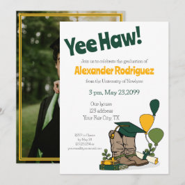 Green/Gold Graduation Cap Cowboy Boot Arrangement Einladung