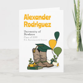 Green/Gold Graduation Cap Cowboy Boot Arrangement Einladung