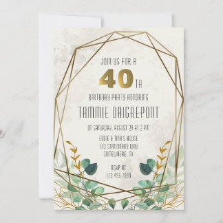 Green Gold Greenery Geometric 40. Geburtstag Party Einladung