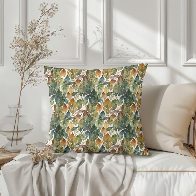 Green Gold Herbstleaves Kissen (Green Gold Autumn Leaves Throw Pillow 1)