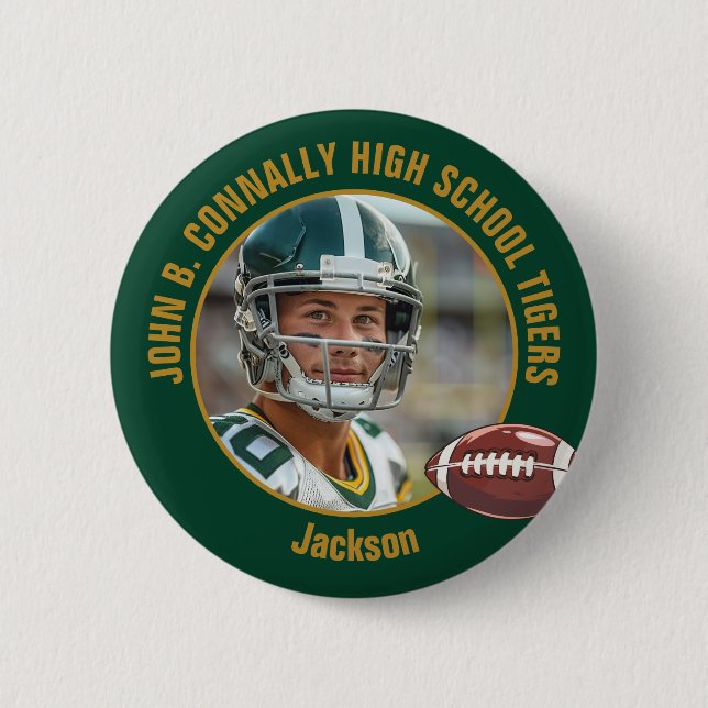 Green Gold High School Football Player Photo Button (Vorderseite)