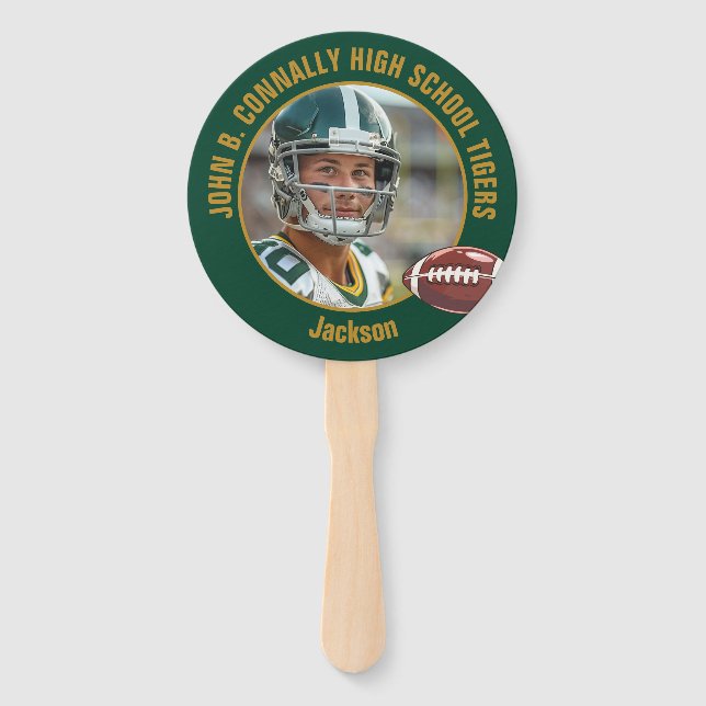 Green Gold High School Football Player Photo Fächer (Vorderseite)
