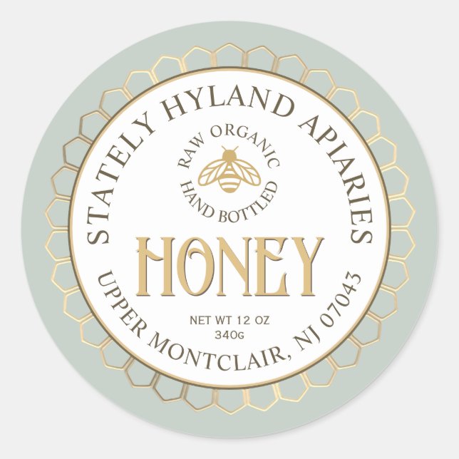 Green Gold Honeycomb Border and Bee Runder Aufkleber (Vorderseite)