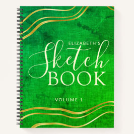 Green Gold Individuelle Name Modern Sketchbook Notizbuch