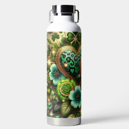GREEN & GOLD IRISH HEARTS AND FLOWERS TRINKFLASCHE
