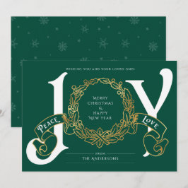 Green Gold Joy Peace Love Carte de Noël personnali
