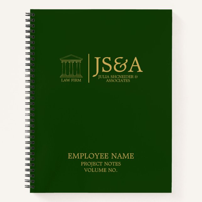 Green Gold Justice Columns Law Firm Notizbuch (Vorderseite)