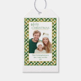 Green Gold Kariert Foto Weihnachten Geschenkanhänger