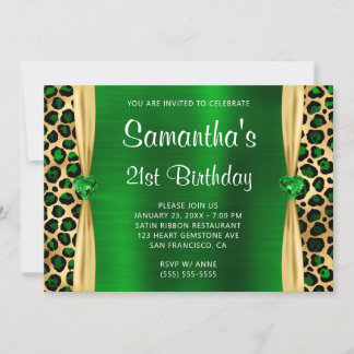 Green Gold Leopard Foil Gem Herz 21. Geburtstag Einladung