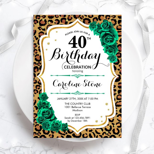 Green Gold Leopard Print 40. Geburtstag Einladung (Von Creator hochgeladen)