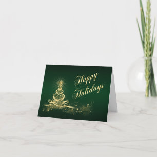 Green, Gold Lighted Tree Corporate Holiday Card Feiertagskarte