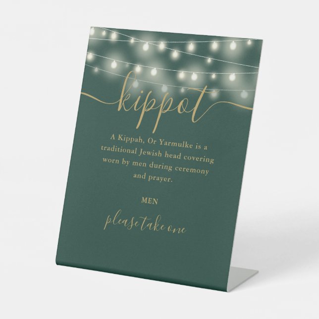 Green Gold Lights Jüdische Hochzeit Kippot Yarmulk Sockelschild (Vorderseite)