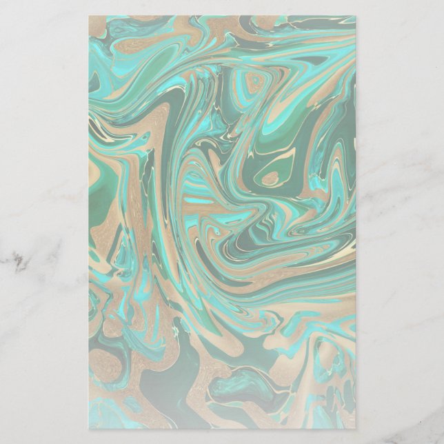 Green & Gold Liquid Marmor Briefpapier (Vorderseite)