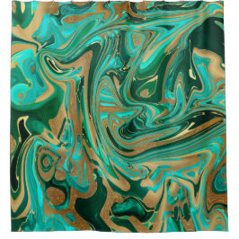 Green & Gold Liquid Marmor Duschvorhang