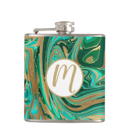 Green & Gold Liquid Marmor Flachmann