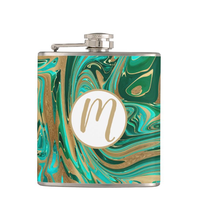 Green & Gold Liquid Marmor Flachmann (Vorderseite)