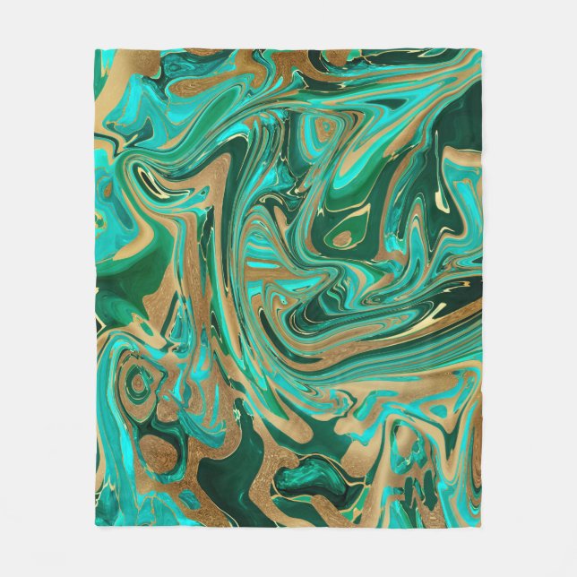 Green & Gold Liquid Marmor Fleecedecke (Vorderseite)