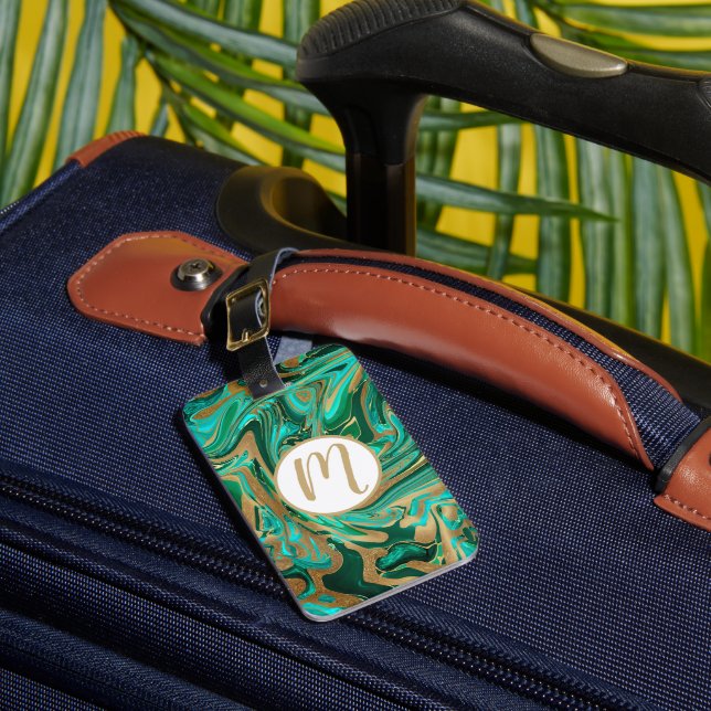 Green & Gold Liquid Marmor Gepäckanhänger (Vorderseite Insitu 1)