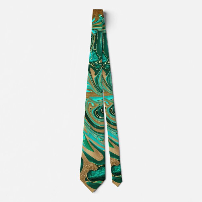 Green & Gold Liquid Marmor Krawatte (Vorderseite)