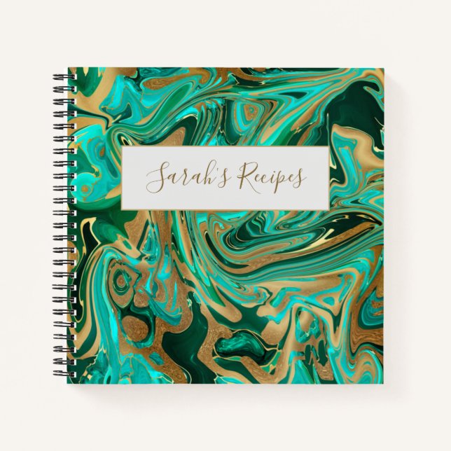 Green & Gold Liquid Marmor Notizbuch (Vorderseite)