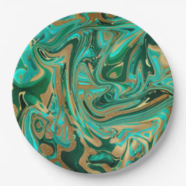 Green & Gold Liquid Marmor Pappteller