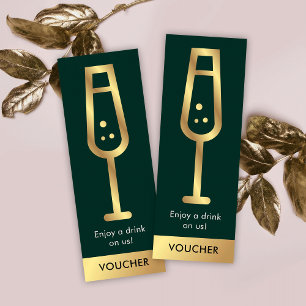 Green & Gold-Logo Eleganter Drink-Gutschein für Ve Mini Visitenkarte