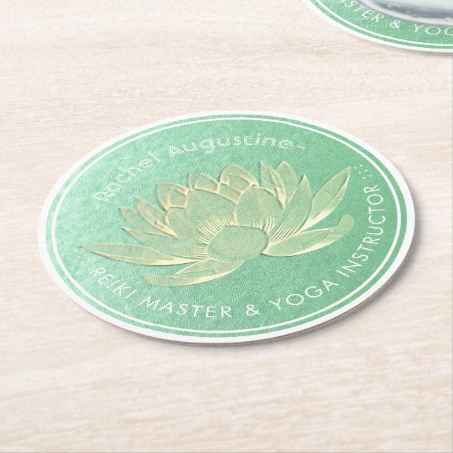 Green Gold Lotus Yoga Studio Meditation Instructor Runder Pappuntersetzer (Angewinkelt)