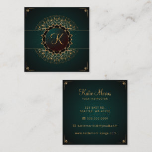 Green Gold Mandala Elegant Yoga Instructor Square  Quadratische Visitenkarte