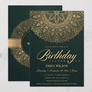 GREEN GOLD MANDALA JEDES JAHR 40. GEBURTSTAG PARTY EINLADUNG