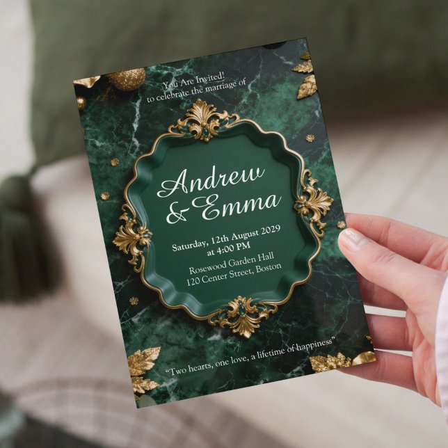 Green Gold Marble Wedding Invitation (Créateur téléchargé)