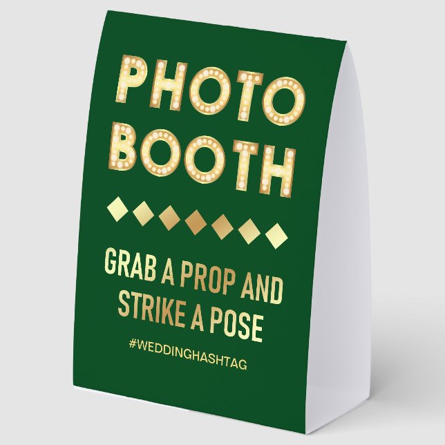 Green Gold Marquee Letters Wedding Photo Booth Tischaufsteller (Vorderseite)