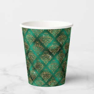 Green Gold Metallic Damask Elegant Pappbecher