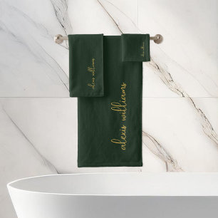 Green Gold Minimalistisch Script Signature Monogra Badhandtuch Set