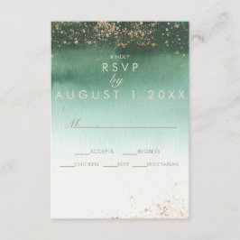 Green & Gold Moderne Wasserfarbenhochzeit RSVP Begleitkarte