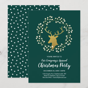 Green & Gold Modernes Weihnachtsfest Abendessen Pa Einladung