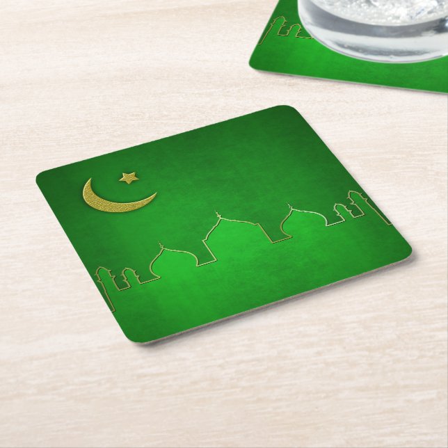Green Gold Moschee Moschee Star Rechteckiger Pappuntersetzer (angewinkelt)