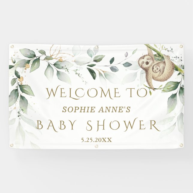Green Gold Niedlich Slot Baby Dusche Begrüßungszei Banner (Horizontal)
