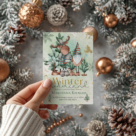 Green Gold Niedlicher Weihnachtsgnome Deen Geburts Einladung