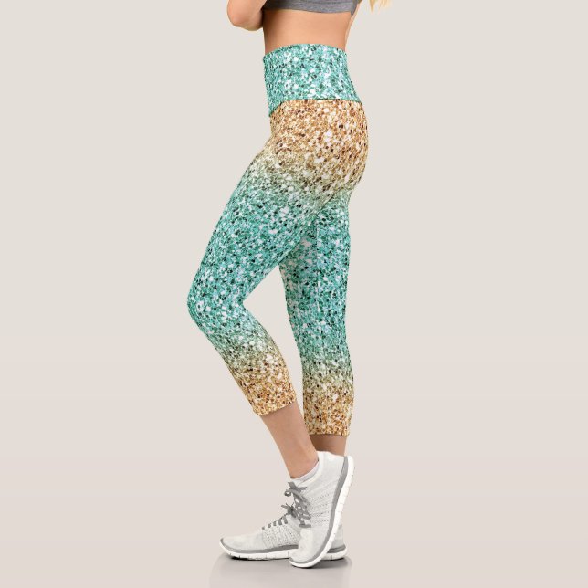 Green-Gold-Ombre-Glitzer Capri-Leggings Capri Leggings (Links)