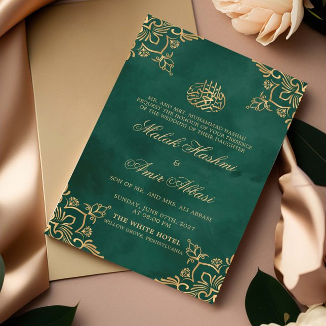 Green Gold Oriental Design Islamische Hochzeit Einladung (Von Creator hochgeladen)